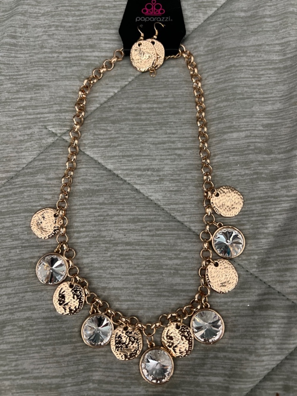 paparazzi Gold Coin & Clear Crystal Drop Necklace